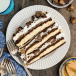 overhead photo of a slic of ice cream sandwich cake