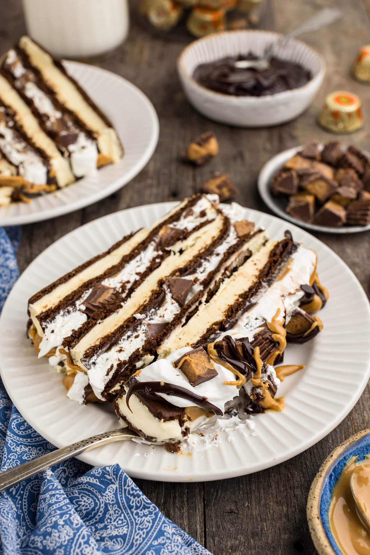 slice of ice cream sandwich cake on white plate