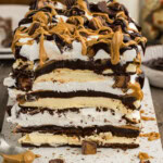 close up photo of the side of an ice cream sandwich cake