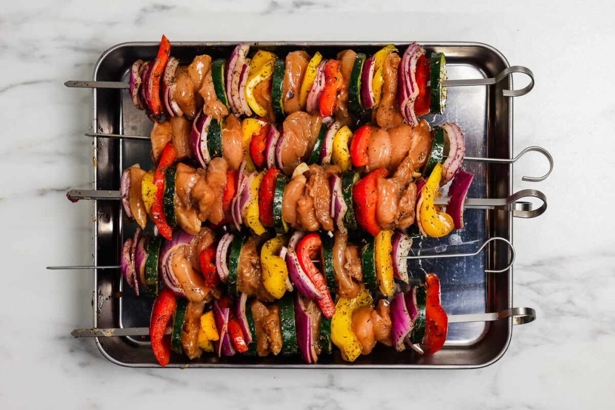 skewered chicken and veggies