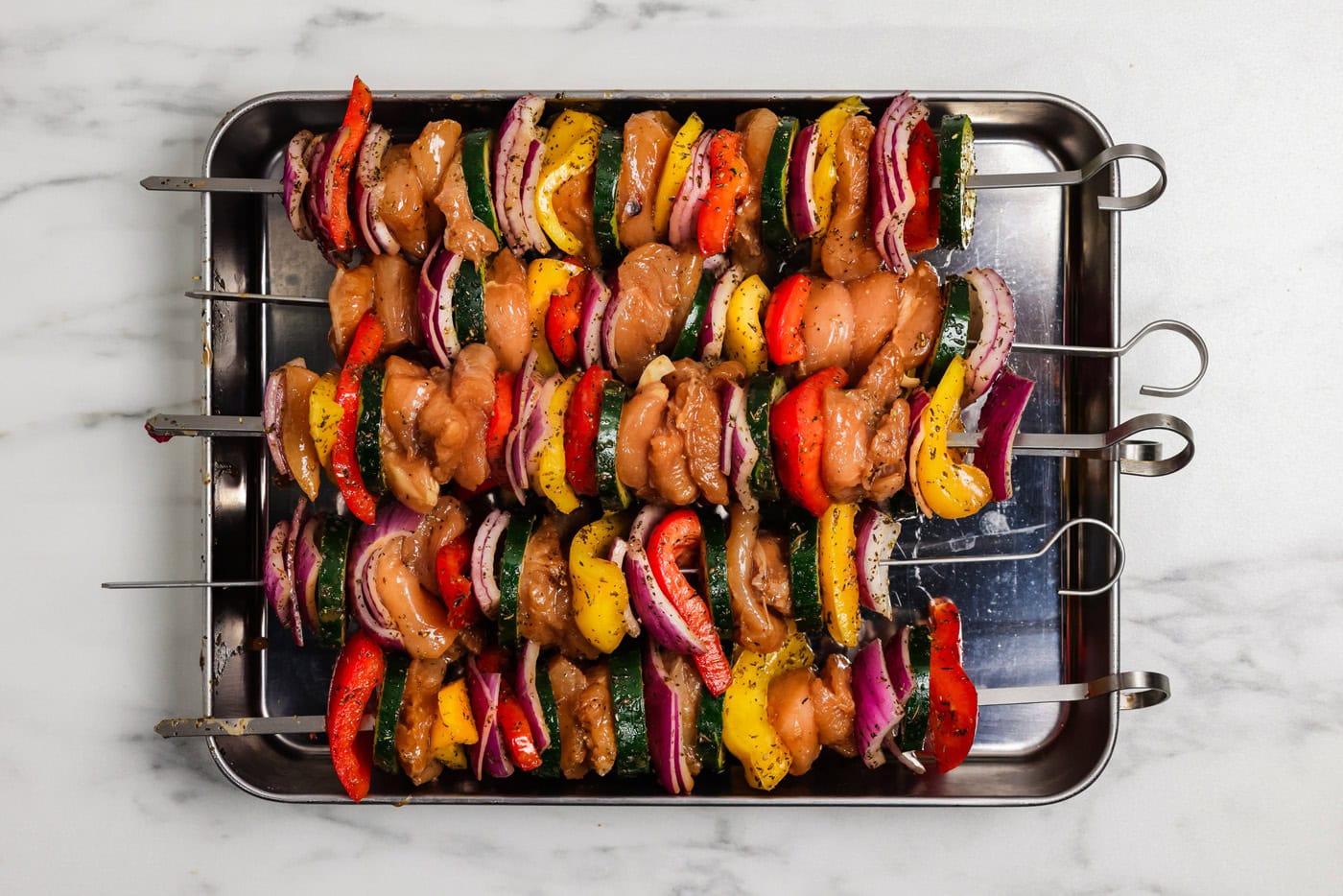 skewered chicken and veggies