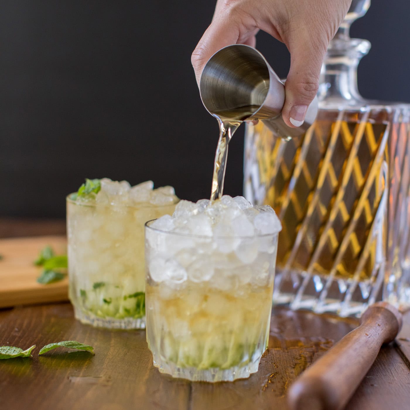 pouring alcohol into glass