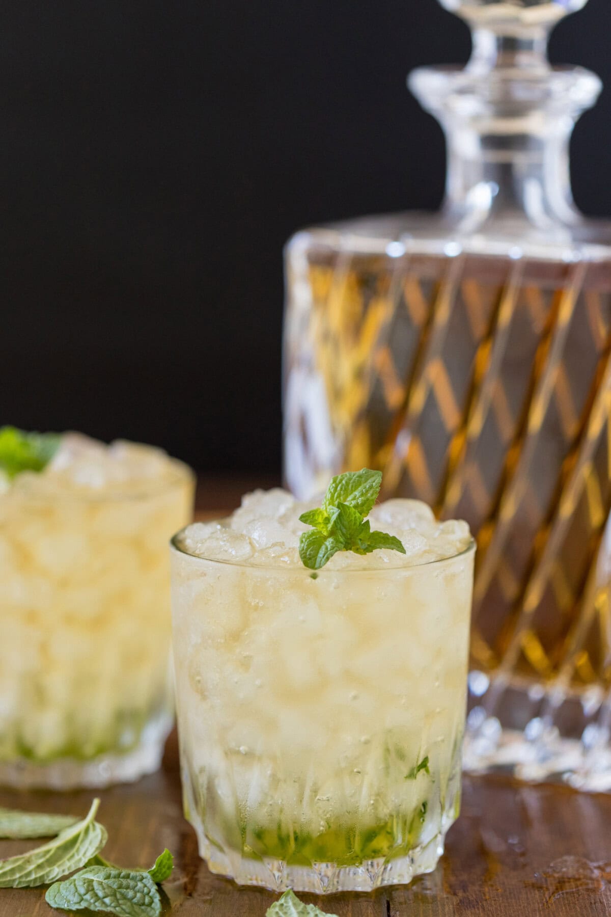 2 mint juleps with a decanter