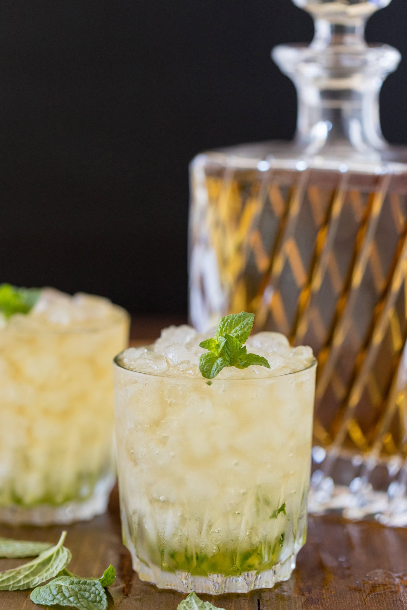 2 mint juleps with a decanter