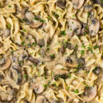 close up of Mushroom Stroganoff in skillet