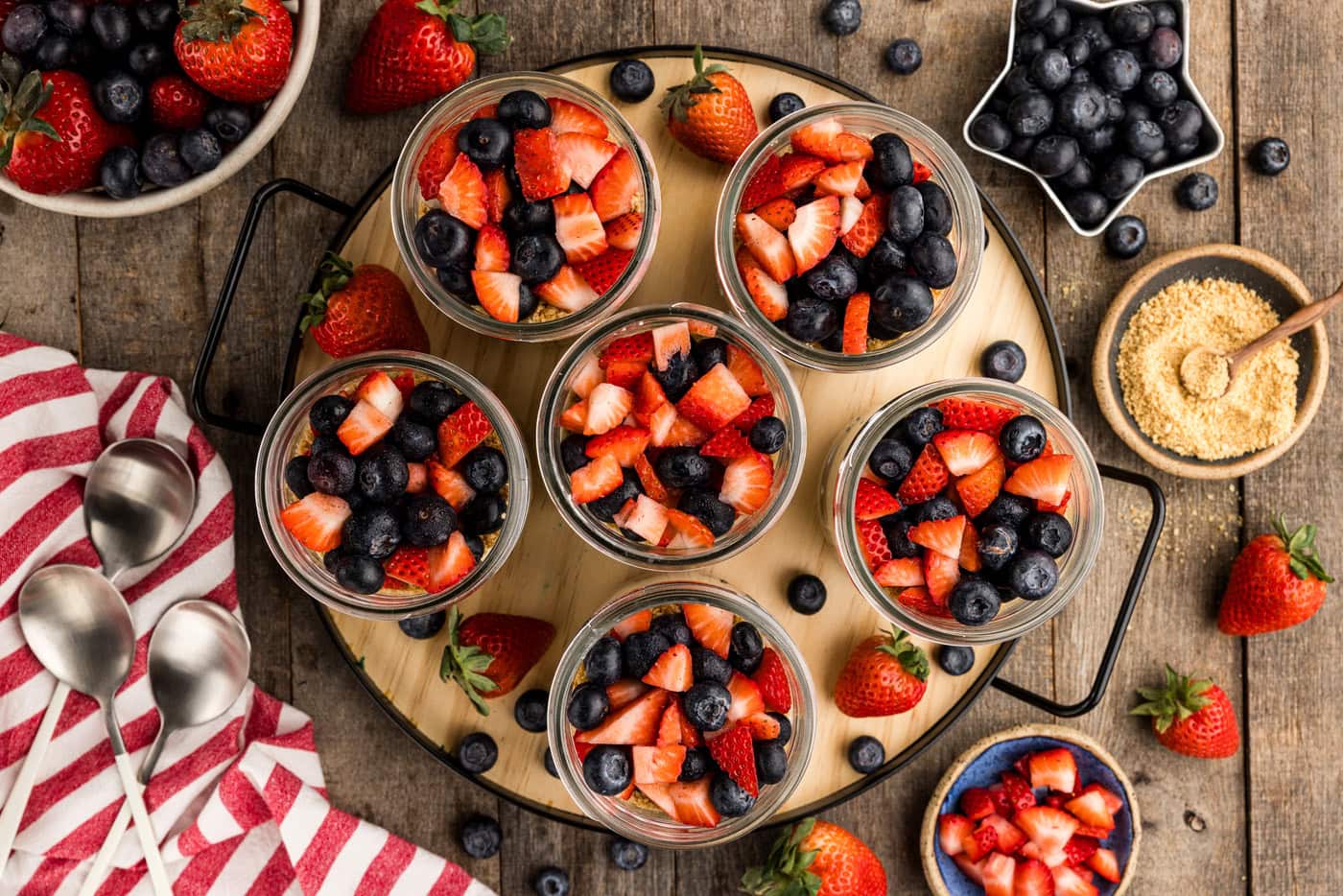overhead of jars with berries