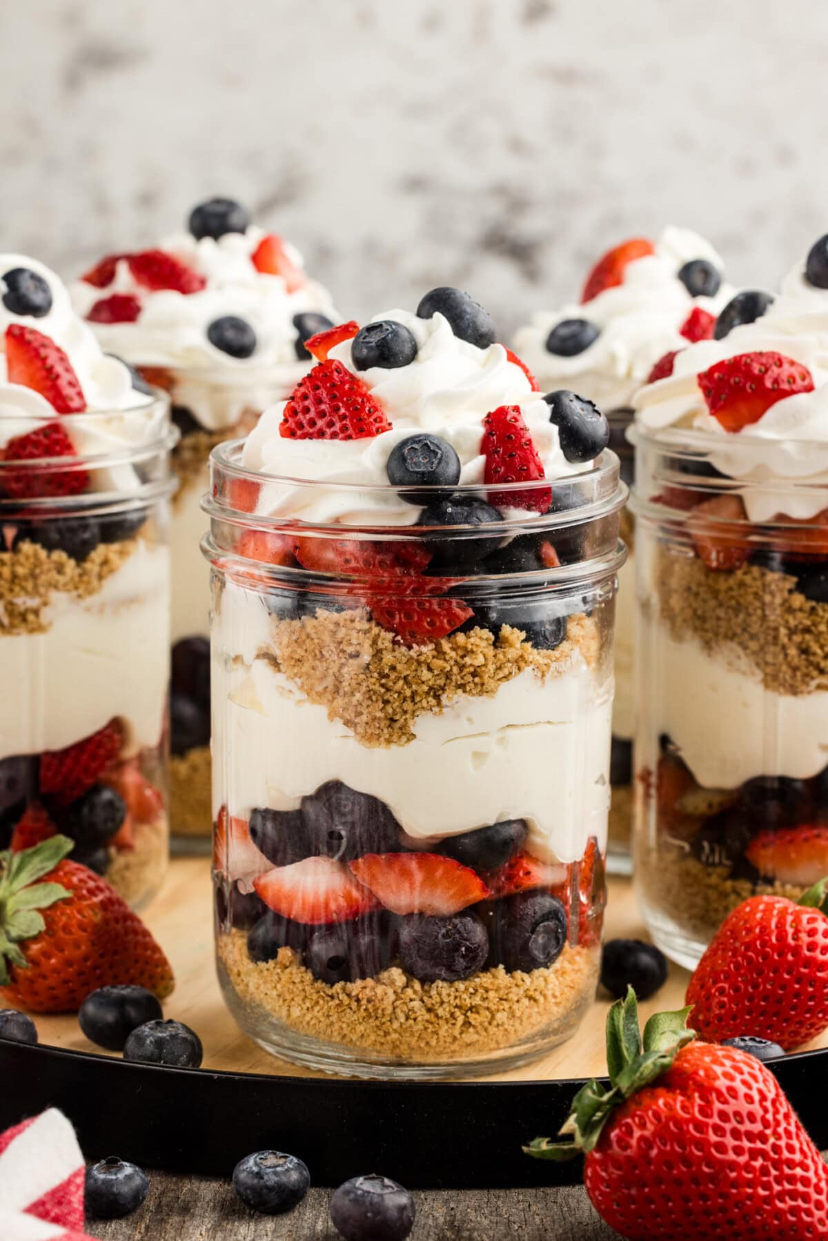 No Bake Berry Cheesecake Trifle in Mason Jars