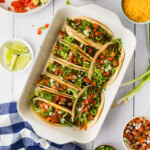 overhead photo of oven tacos in pan