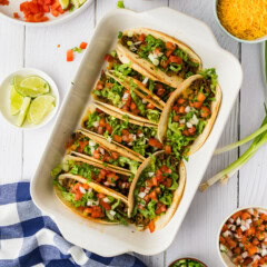overhead photo of oven tacos in pan