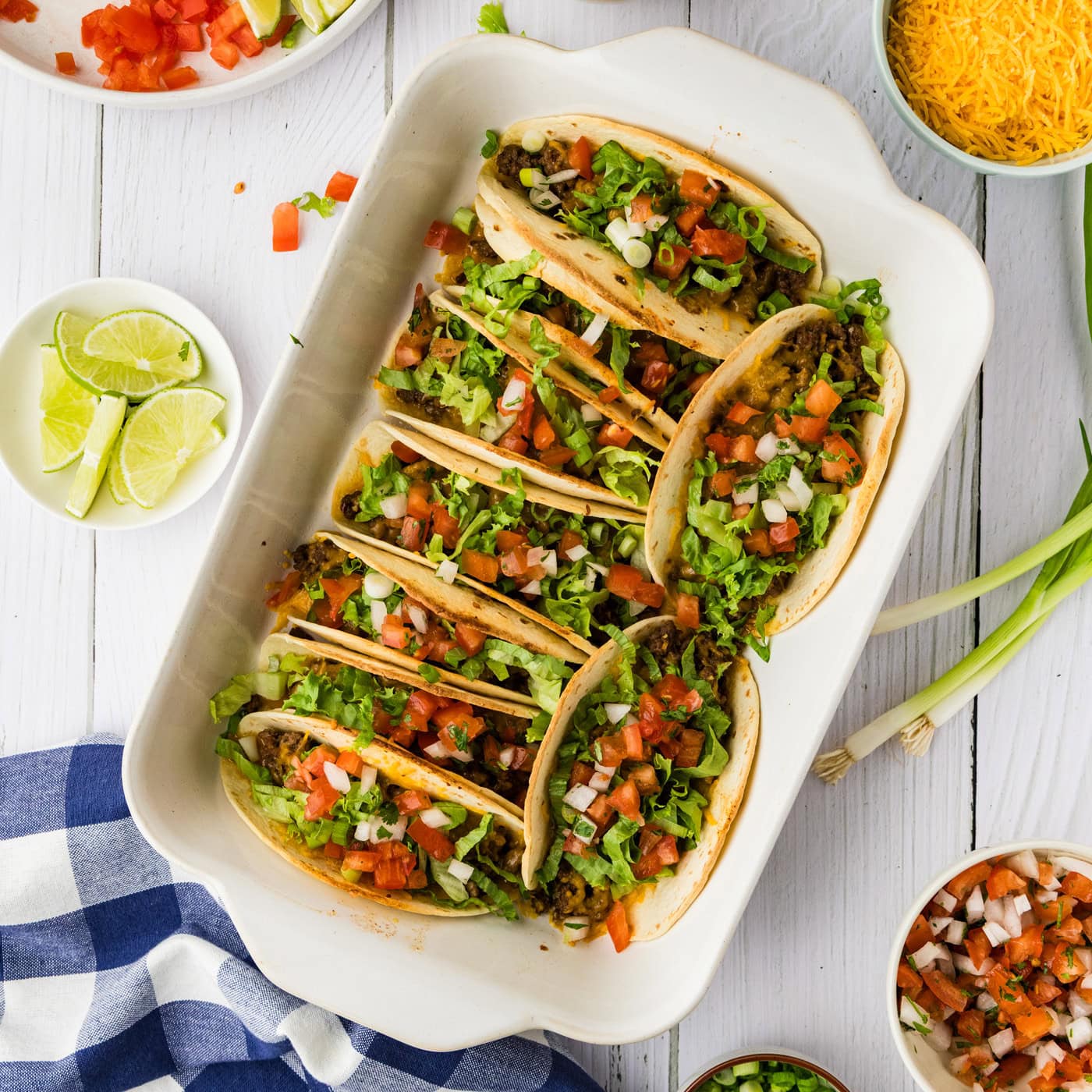 overhead photo of oven tacos in pan
