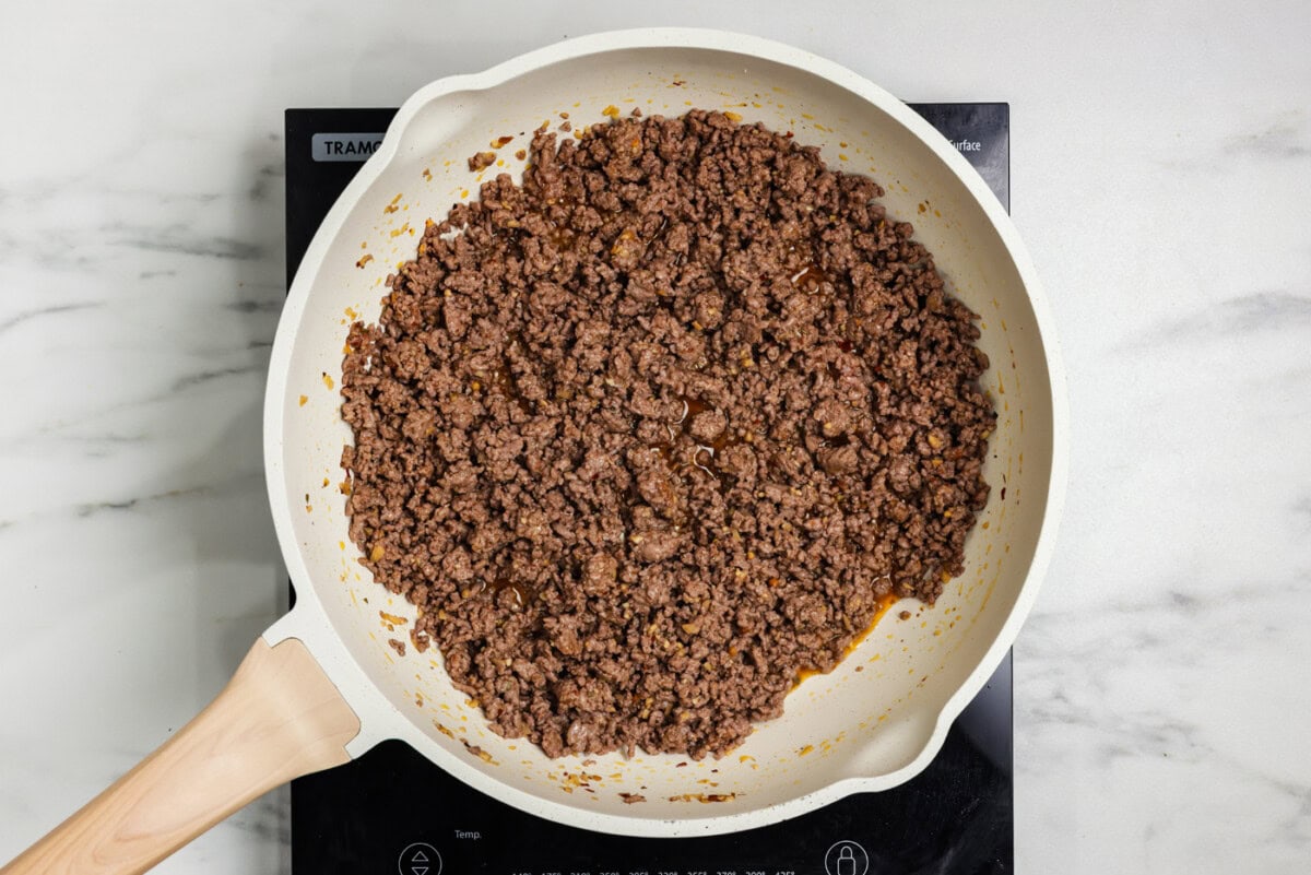 ground beef taco mixture in skillet