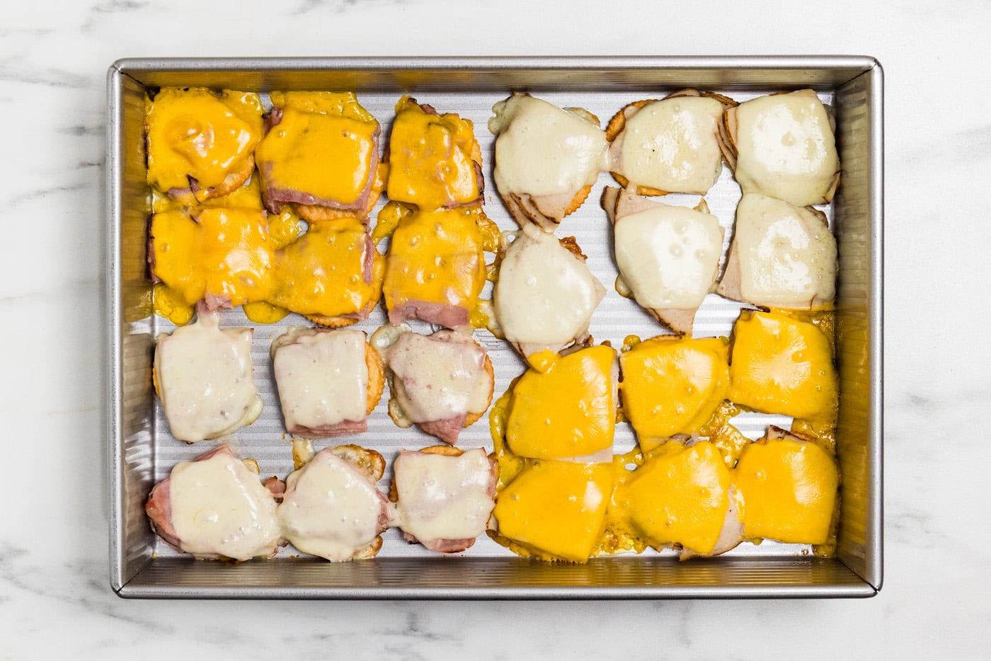 melted cheese on Ritz Cracker Party Sandwiches