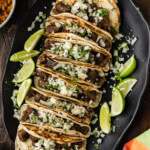 overhead view of Steak Soft Tacos on platter