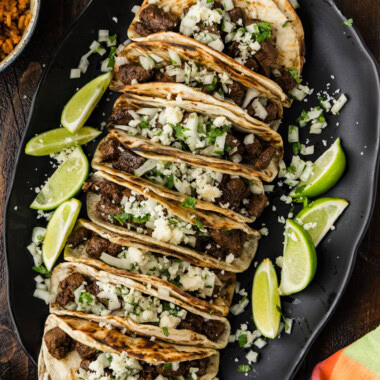 overhead view of Steak Soft Tacos on platter
