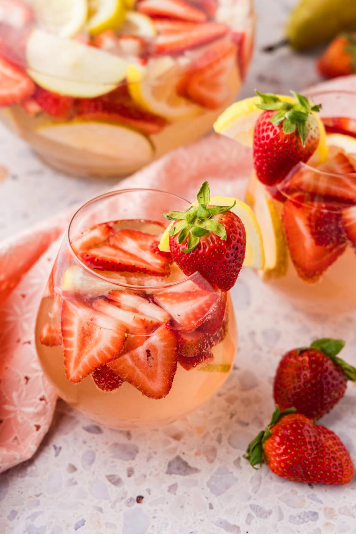 pitcher and glass of strawberry sangria