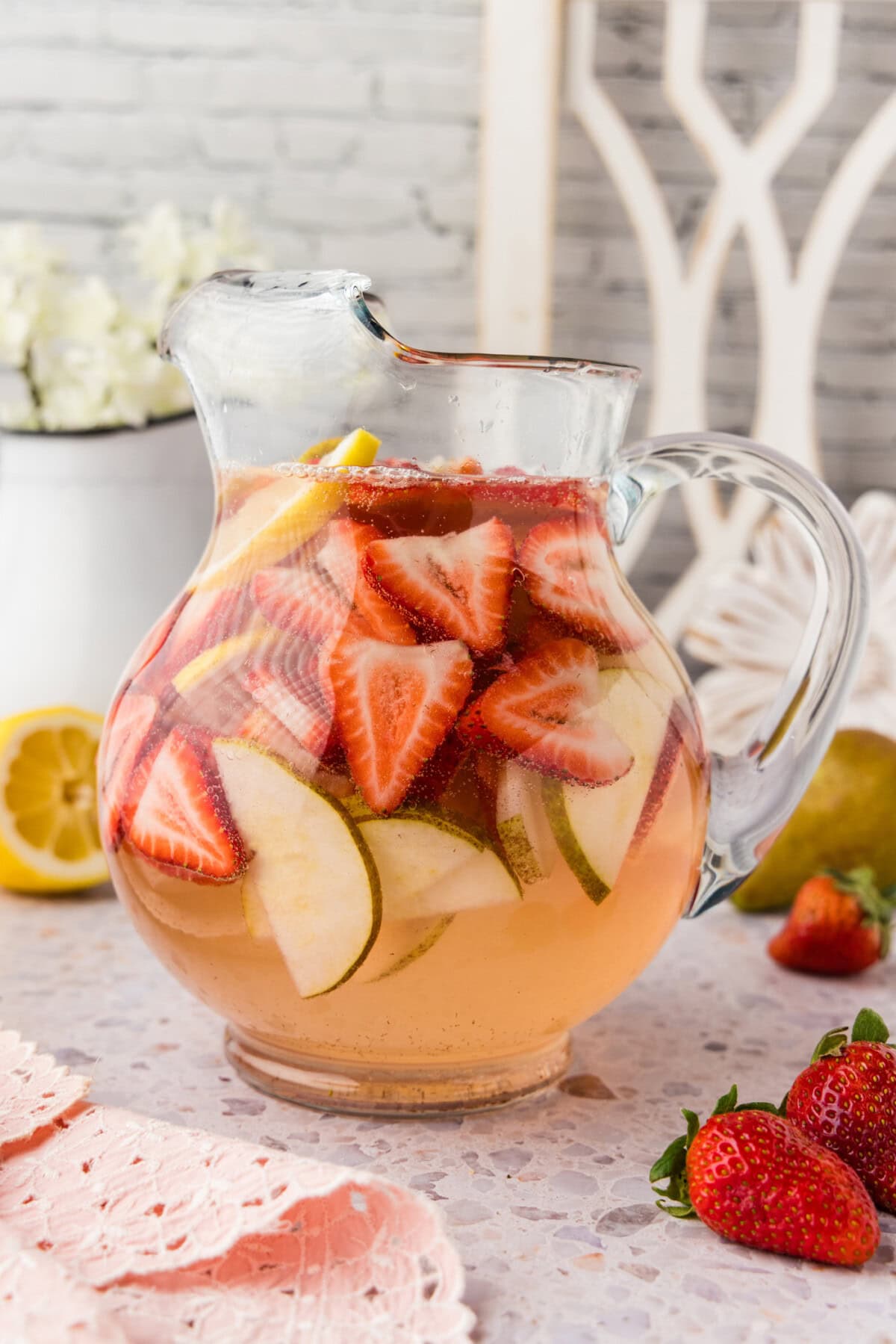 pitcher of strawberry sangria