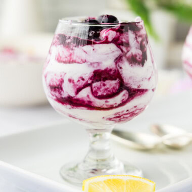 glass dish of Blueberry Fool