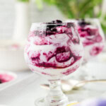 side view of Blueberry Fool in glass dish