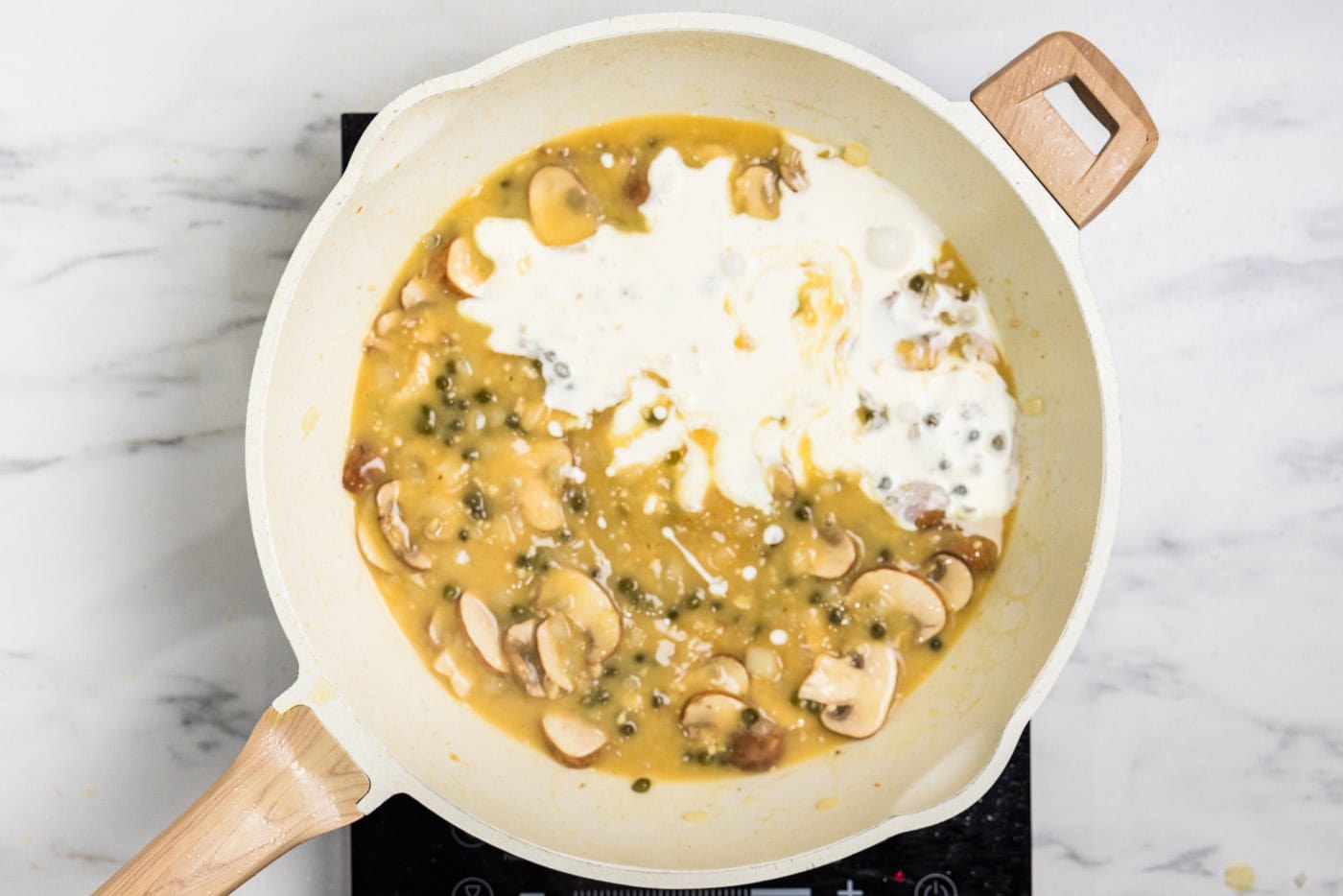 cream added to Chicken Scallopini sauce