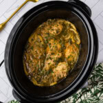 overhead photo of Crockpot Lemon Chicken in slow cooker