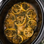overhead of Crockpot Lemon Chicken