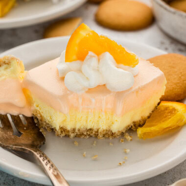 slice of Orange Sherbet Dessert with bite out