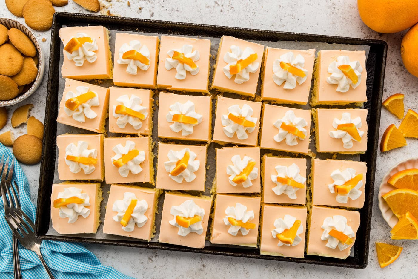 overhead photo of cut Orange Sherbet Dessert