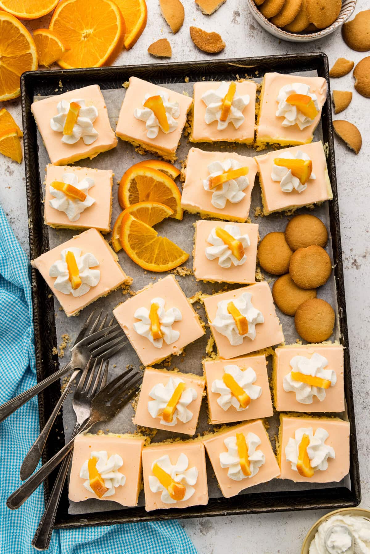 squares of Orange Sherbet Dessert on pan