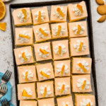 pan of sliced Orange Sherbet Dessert
