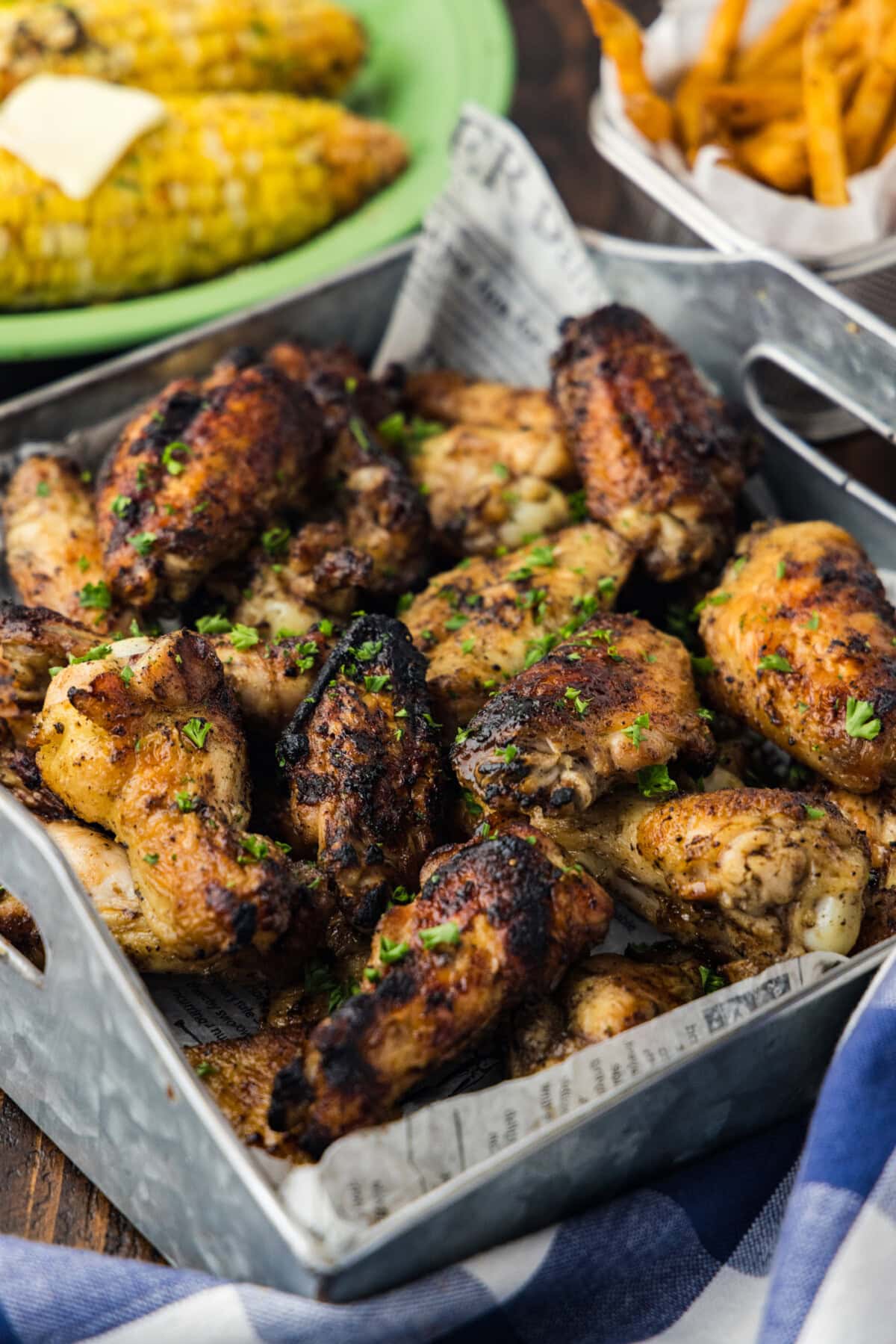 grilled chicken wings in a serving tray