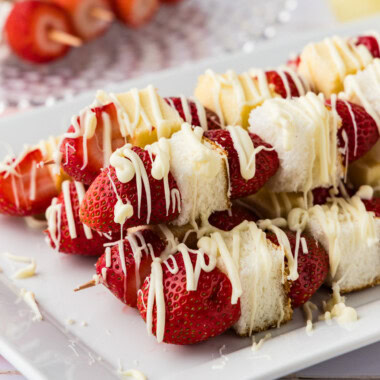 Strawberry Shortcake Kabobs on platter
