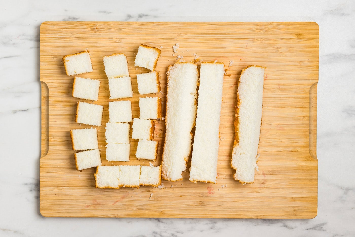 angel food cake cut into cubes