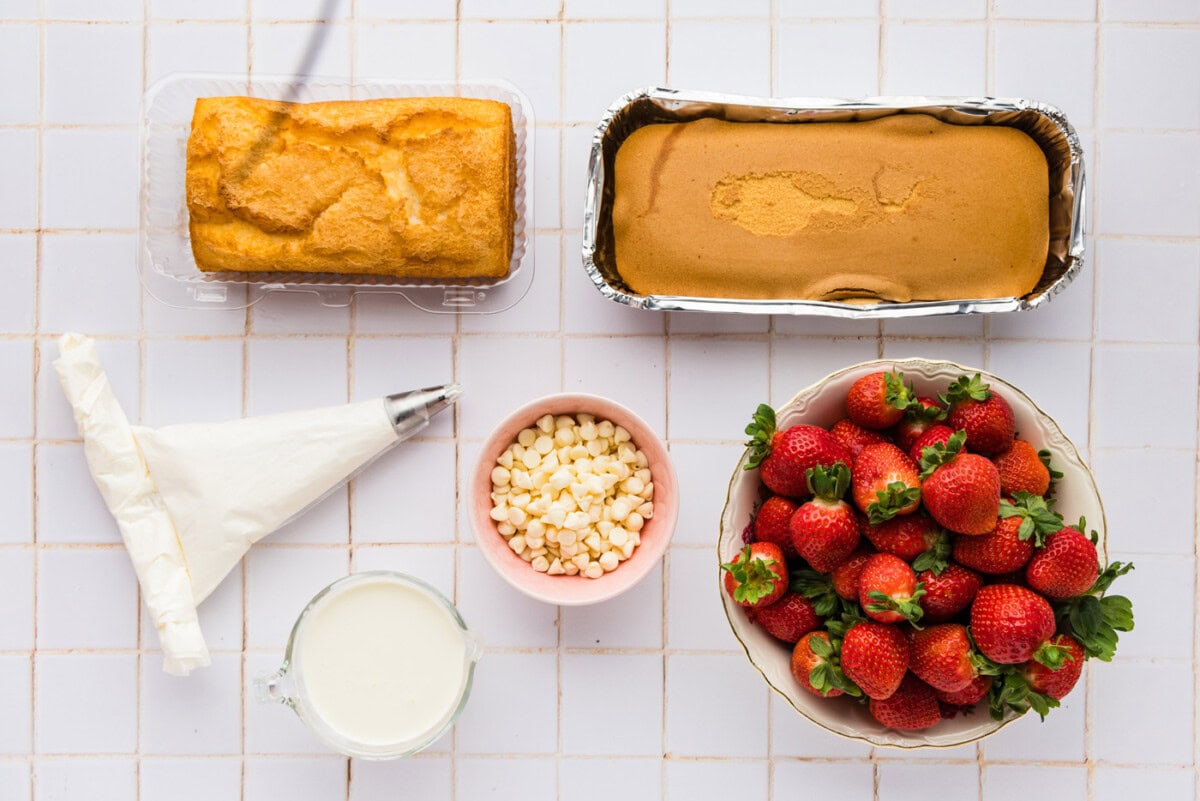 ingredients needed to make Strawberry Shortcake Kabobs two different ways