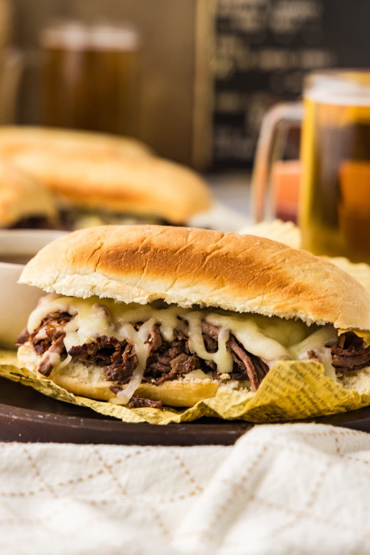 Crockpot French Dip Sandwich with melty cheese