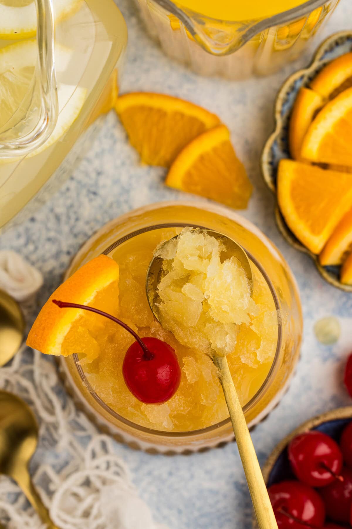 o9verhead photo of Easy Bourbon Slush in a glass