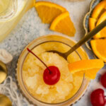 overhead photo of Easy Bourbon Slush with. cherry