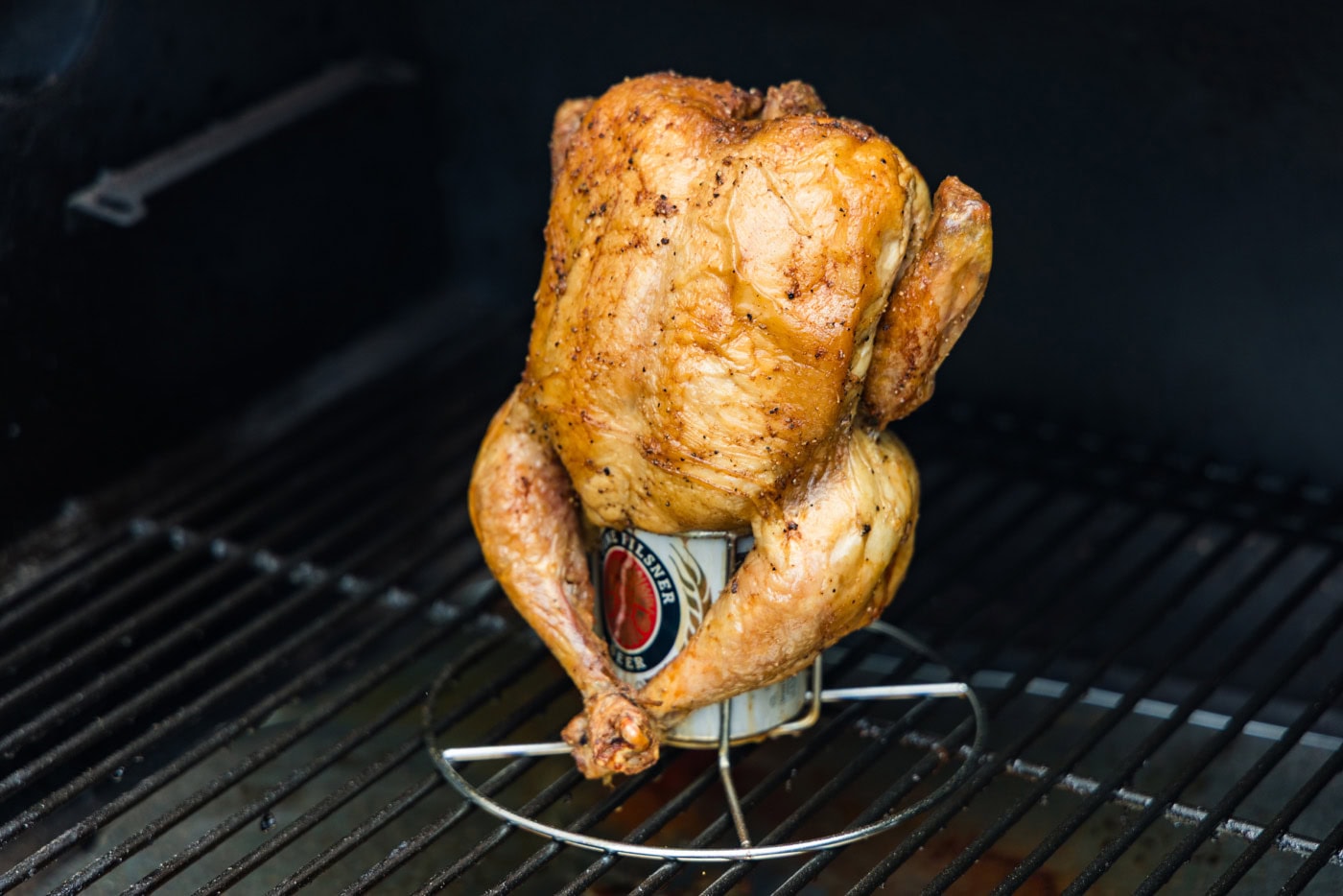 smoked beer can chicken on smoker