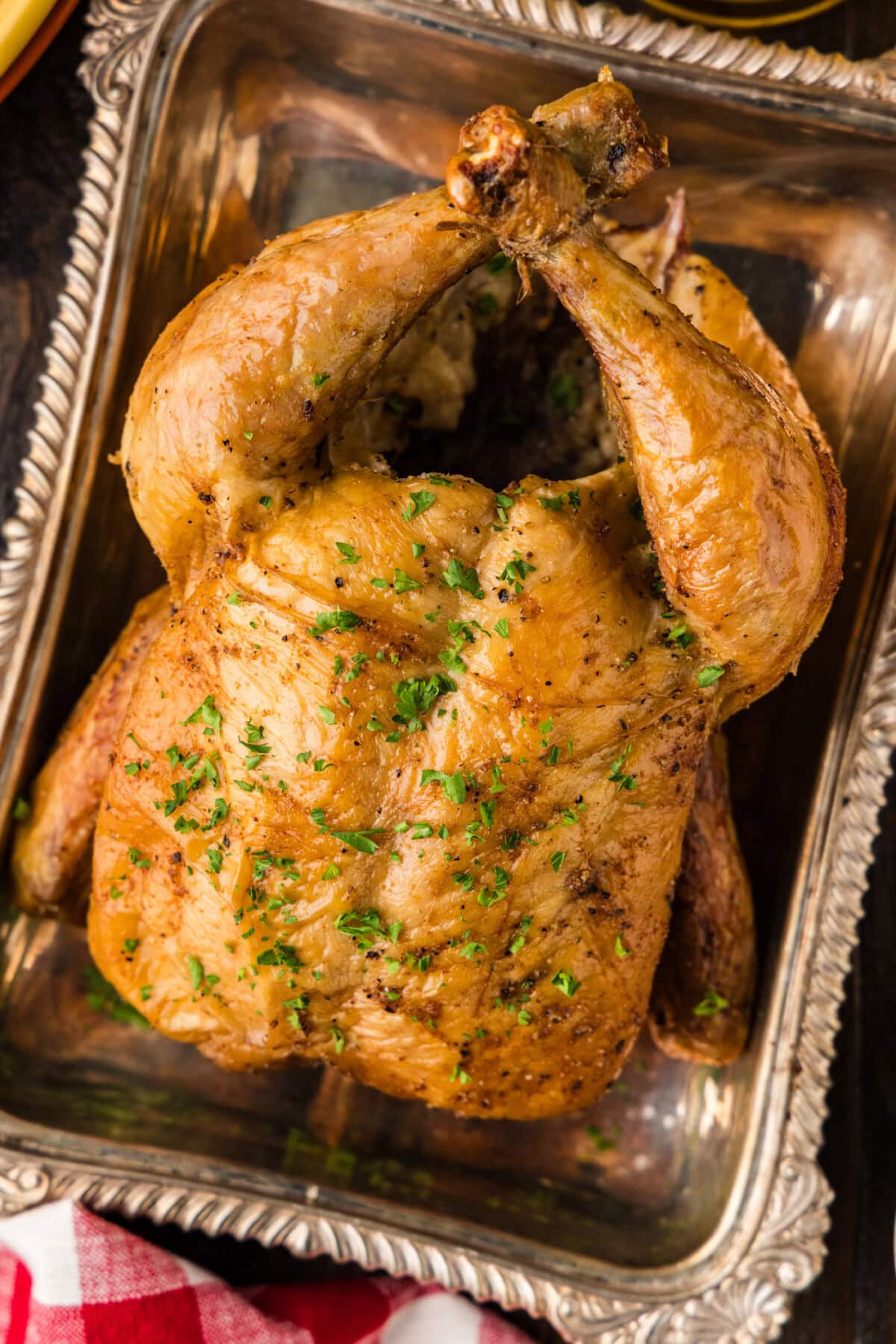smoked chicken in a serving tray