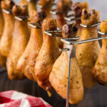 smoked chicken drumsticks on chicken leg rack