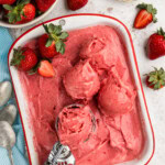 overhead photo of Strawberry Frozen Yogurt with scoops