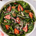 close up of large bowl of Strawberry Spinach Salad