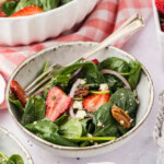close up of Strawberry Spinach Salad in a salad bowl