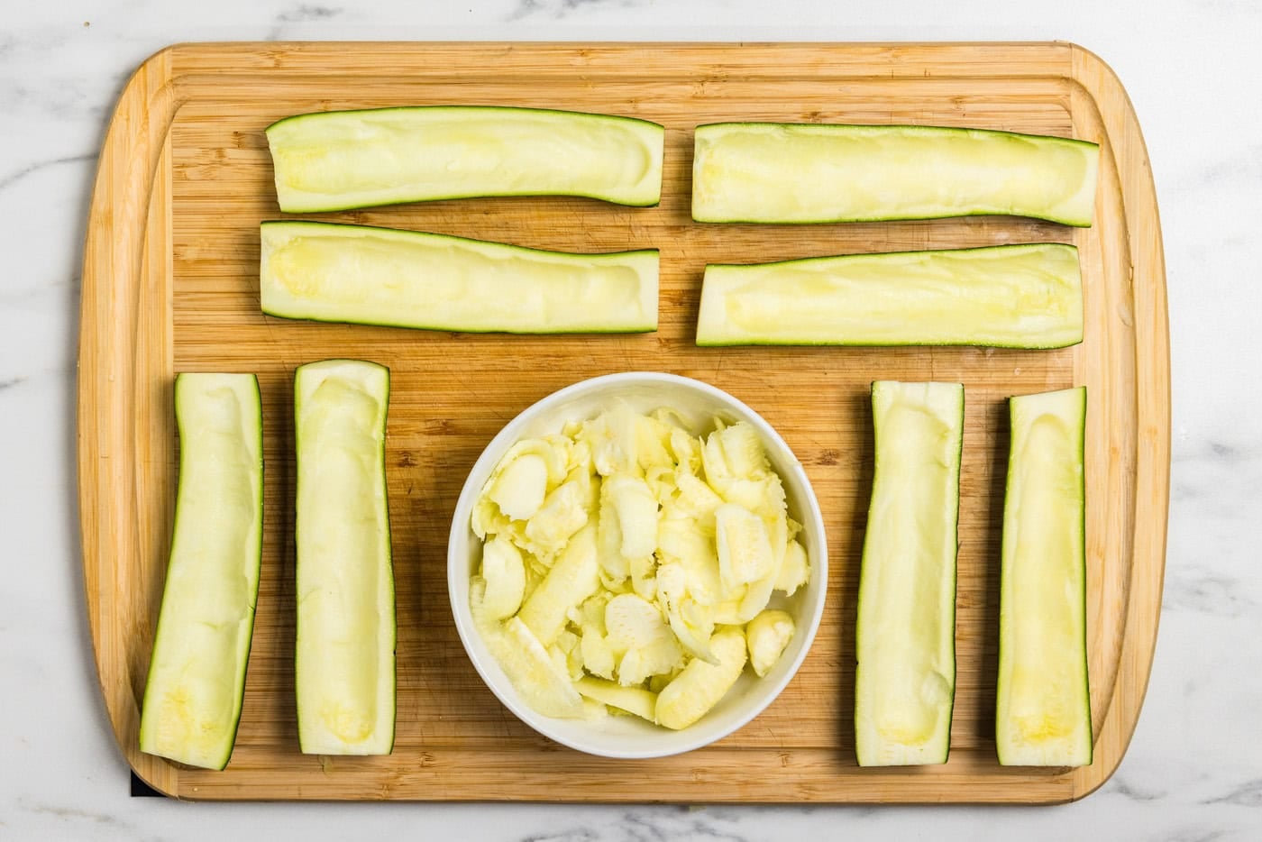 zucchinis that have been halved and cored