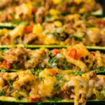 close up of Stuffed zucchini boats