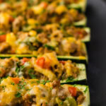 close up photo of Stuffed zucchini boats