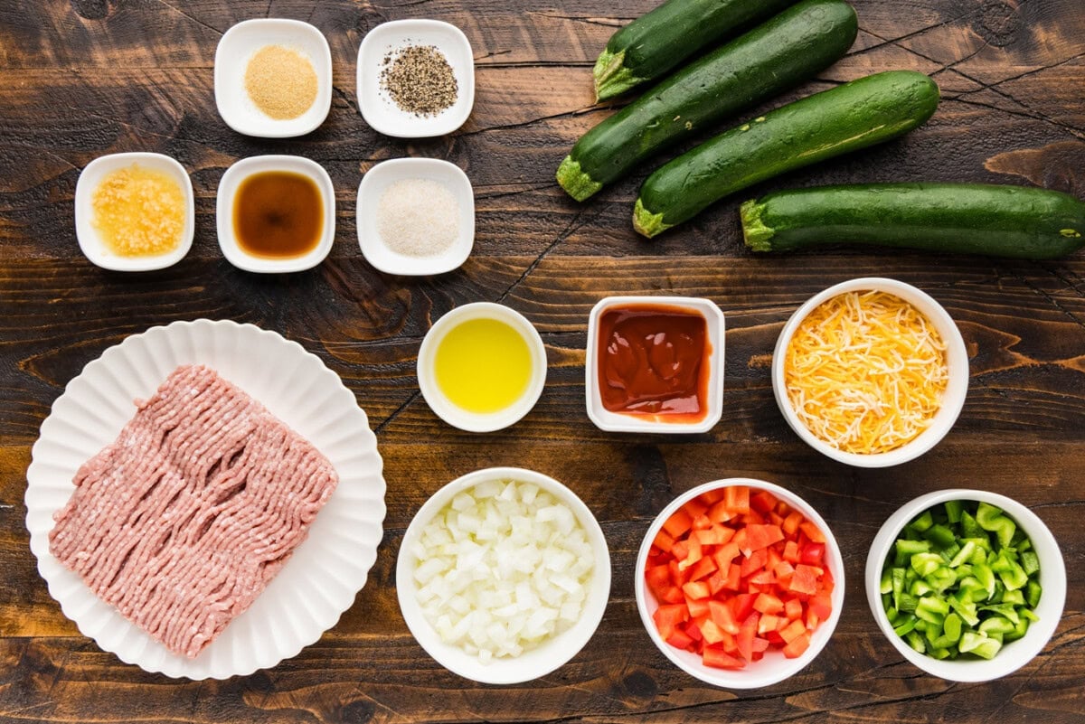 ingredients for Stuffed zucchini boats with ground turkey