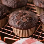 Double Chocolate Zucchini Muffin on wire rack