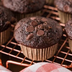 Double Chocolate Zucchini Muffin on wire rack