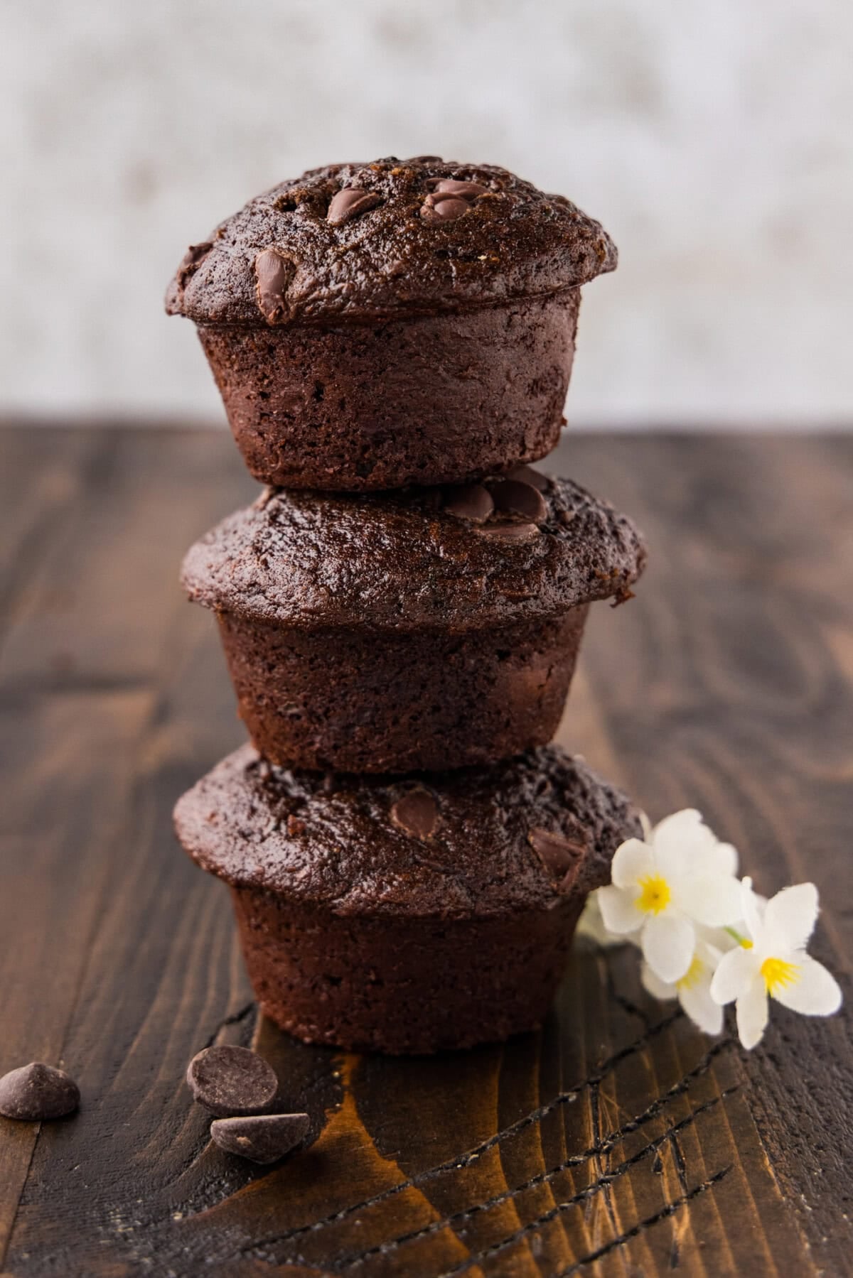 stacked Double Chocolate Zucchini Muffins
