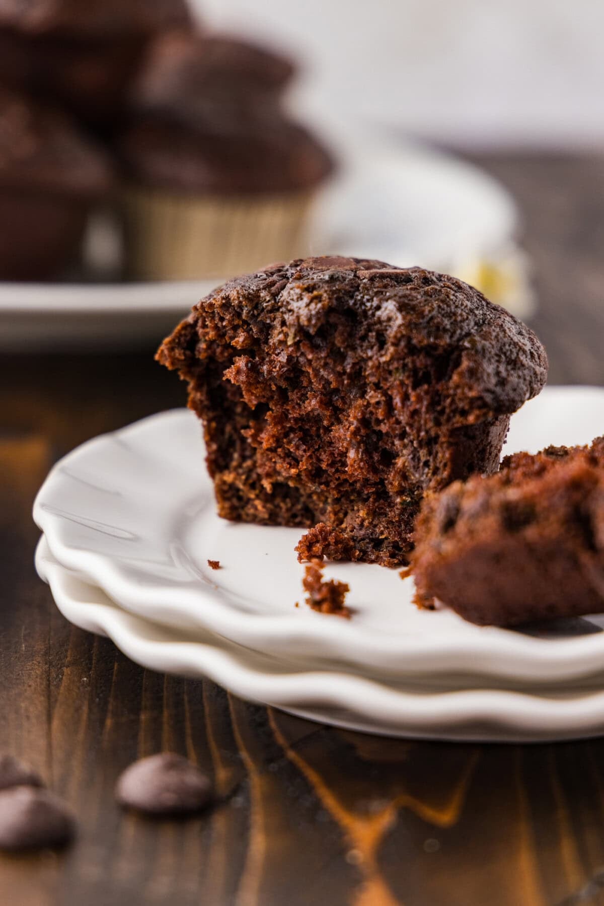 a Double Chocolate Zucchini Muffin broken open